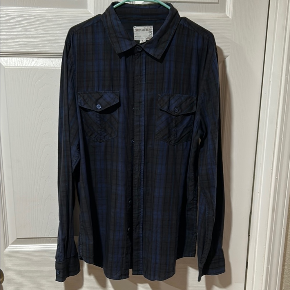 WARP AND WEFT  Blue Casual Button Down Shirt with Relaxed Fit